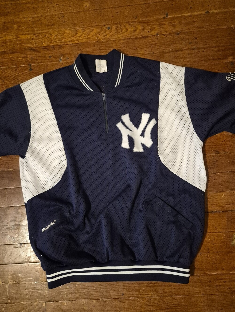 New York Yankees Mens Sz Large Majestic Navy & White Baseball Jersey
